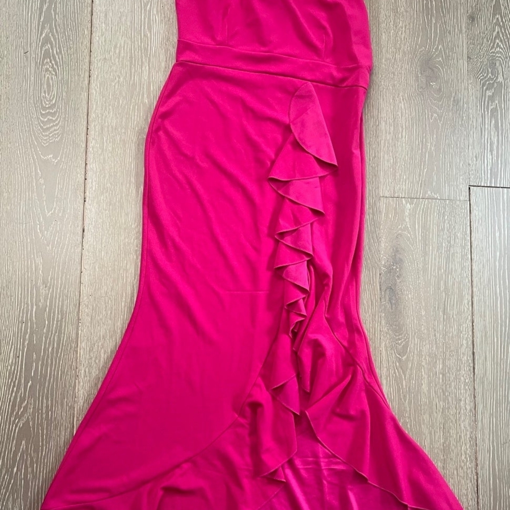 Pink Ruffle-Front Evening Dress